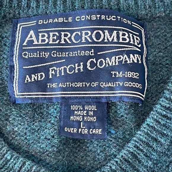Vintage Abercrombie And Fitch Forest Green 100% Wool V Neck Sweater Vest Sz L - Picture 2 of 7